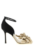 Jimmy Choo Multicolor 'Coko' Sandal – 3D Flower, Bone-Black, Stiletto, Ankle Strap, Italian