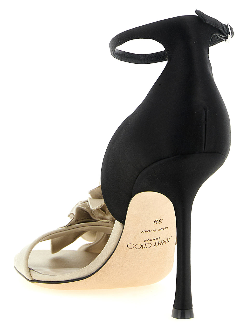 Jimmy Choo Multicolor 'Coko' Sandal – 3D Flower, Bone-Black, Stiletto, Ankle Strap, Italian