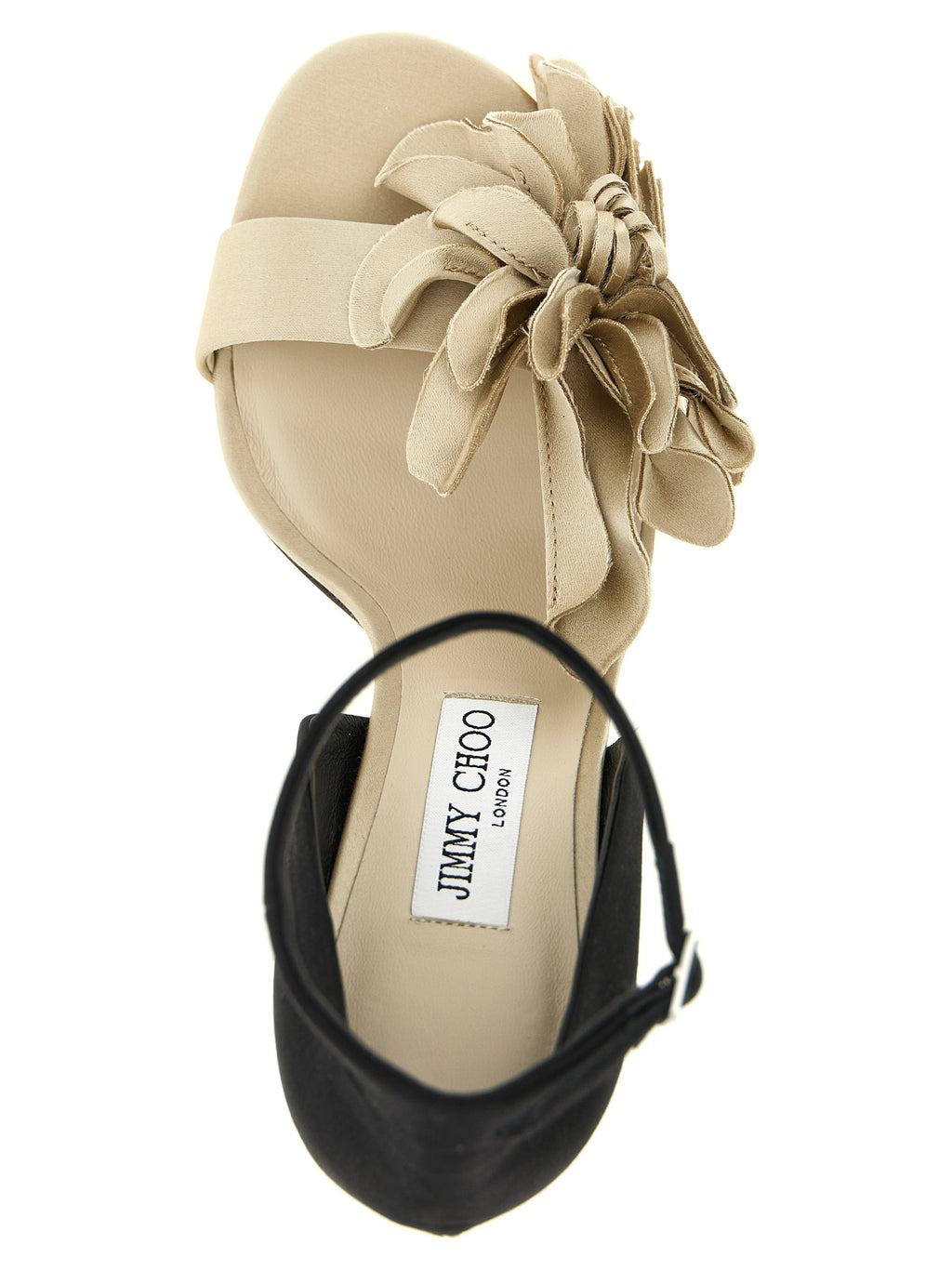 Jimmy Choo Multicolor 'Coko' Sandal – 3D Flower, Bone-Black, Stiletto, Ankle Strap, Italian