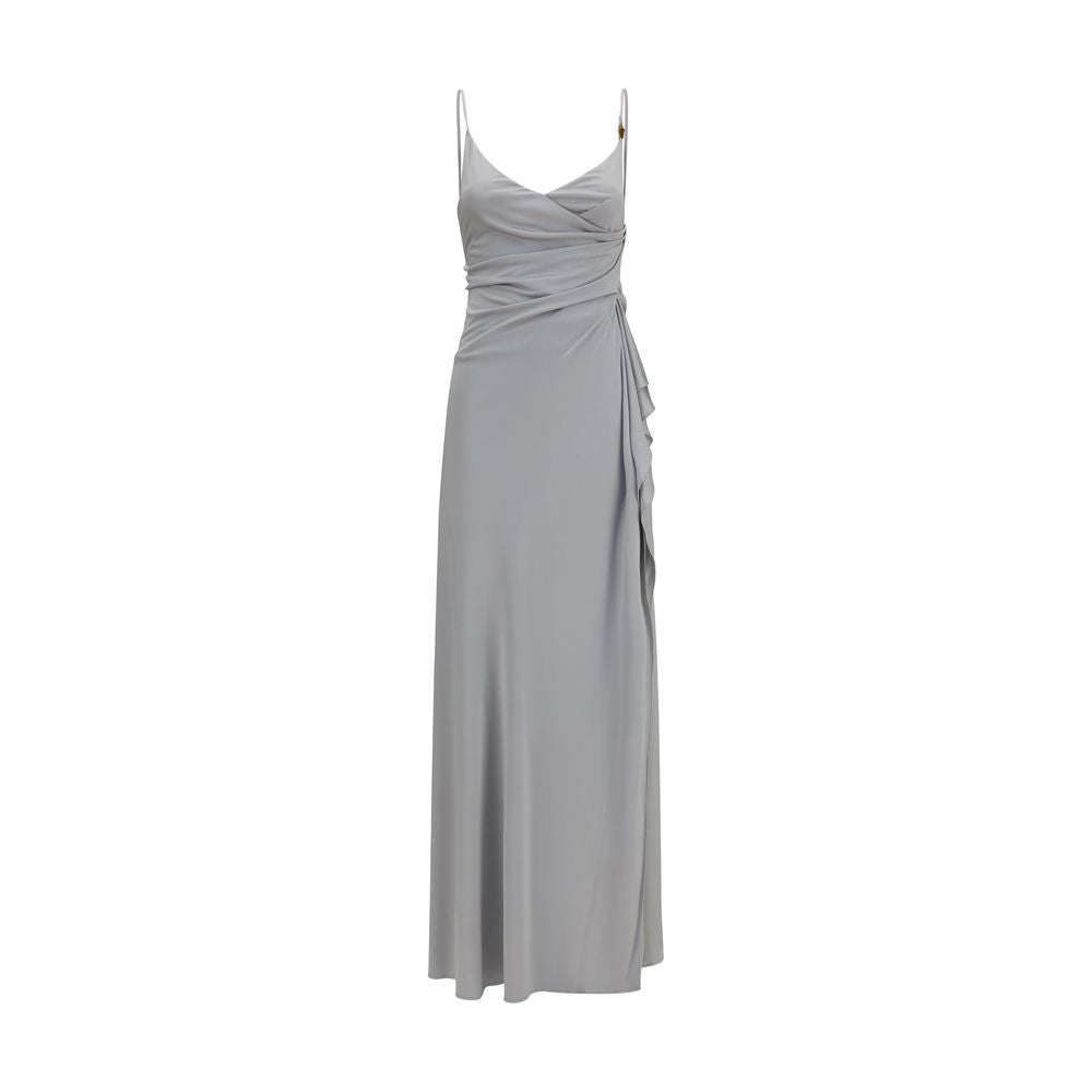 Versace Grey 100% Viscose Jersey Long Dress – Medusa Straps, V-Neck, Side Slit, AW26
