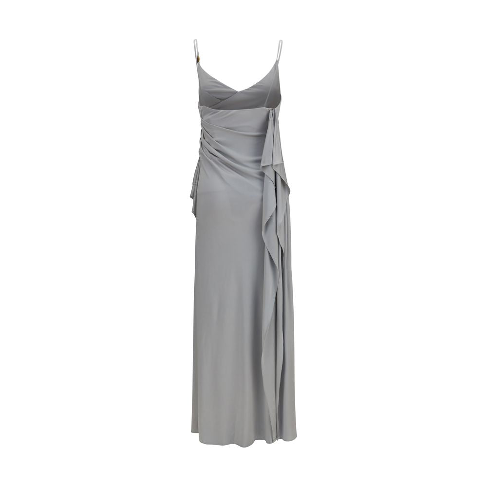 Versace Grey 100% Viscose Jersey Long Dress – Medusa Straps, V-Neck, Side Slit, AW26