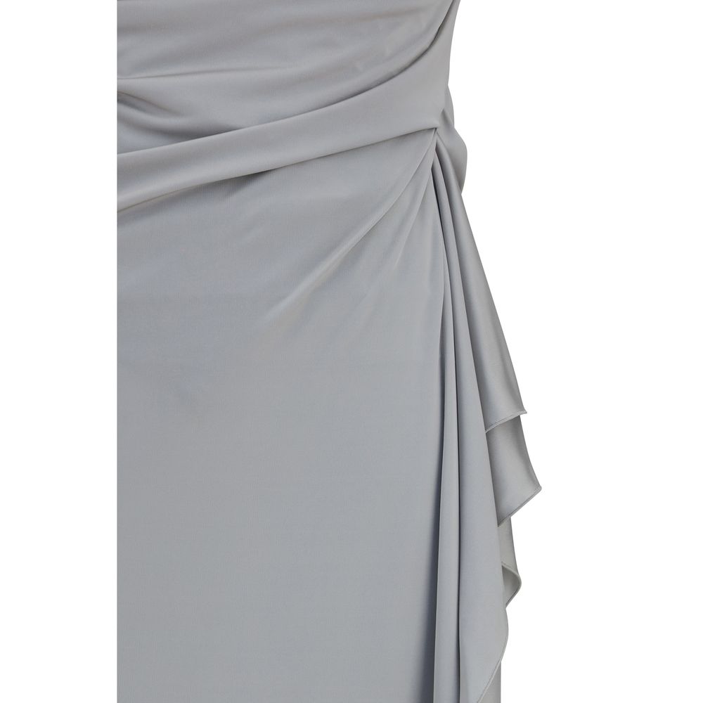 Versace Grey 100% Viscose Jersey Long Dress – Medusa Straps, V-Neck, Side Slit, AW26