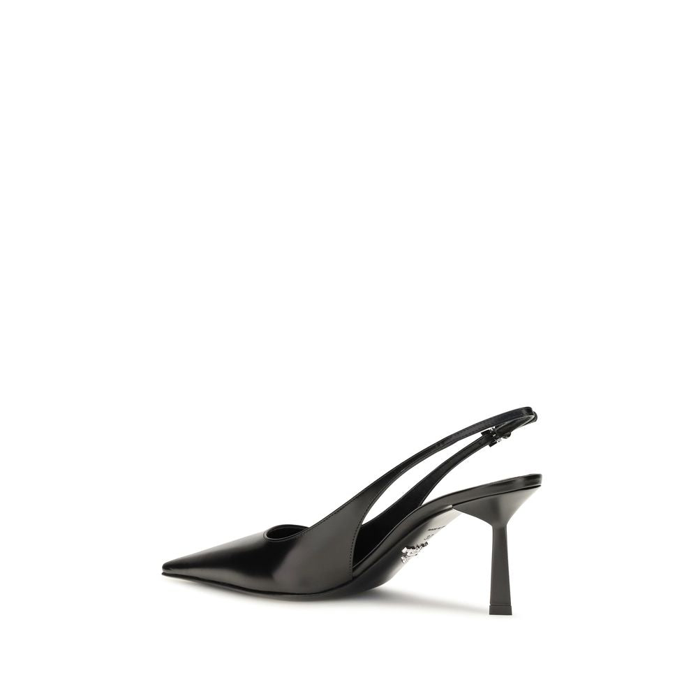 Prada Black Calfskin Slingback Stiletto Pumps – Pointed Toe, Adjustable Strap, Metal Buckle, AW26, Italian
