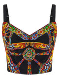 Dolce & Gabbana Multicolor 63% Silk Charmeuse Top – Sicilian Carretto Print, Corset-Style, Sweetheart Neckline