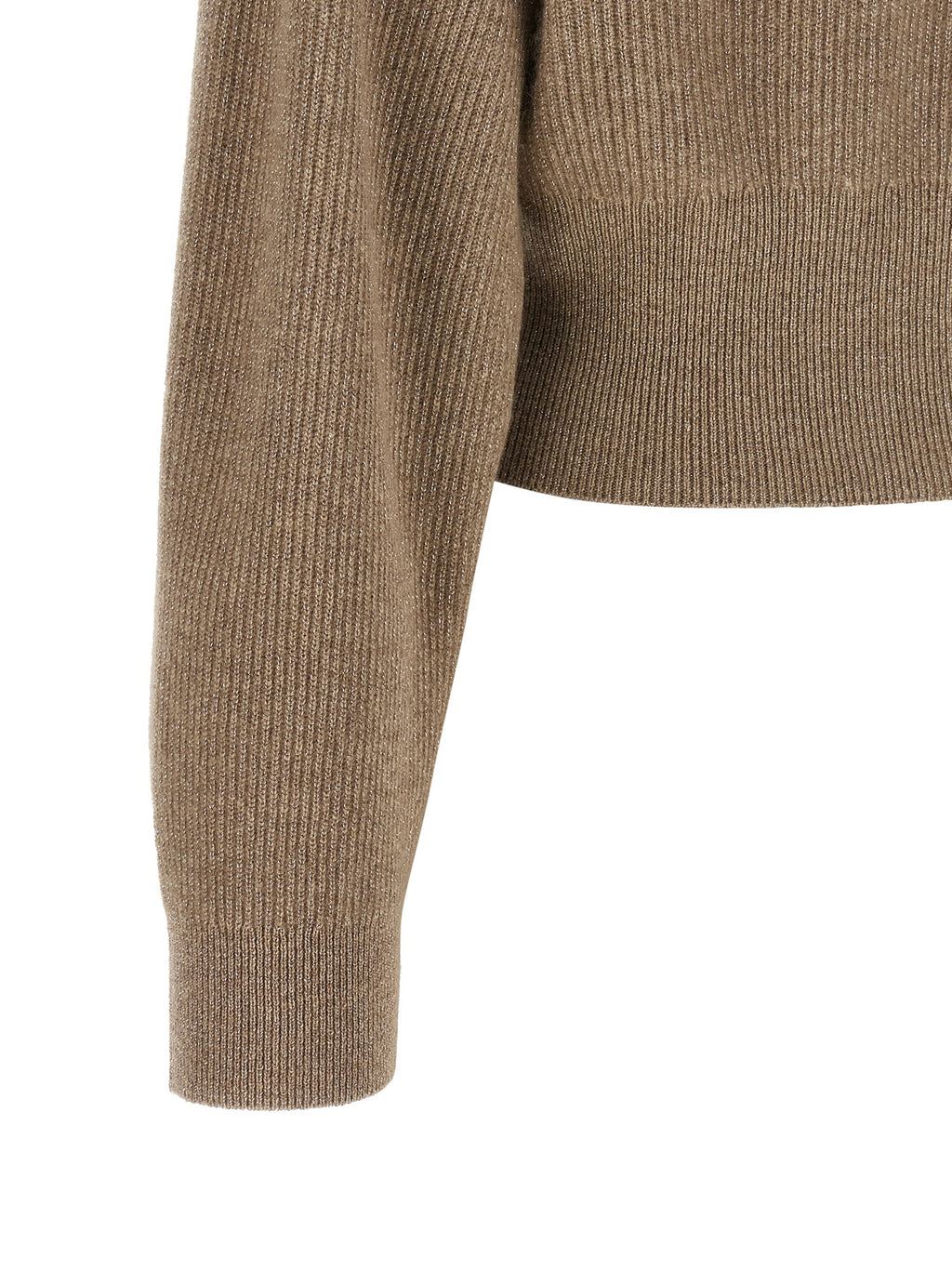 Brunello Cucinelli Brown 76% Cashmere “Sparkling” Cropped Cardigan – Double-Slider Zipper, Ribbed, Italian