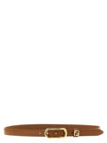 Fendi Brown Calfskin Belt – Oval Gold Buckle, FF Logo, Italian