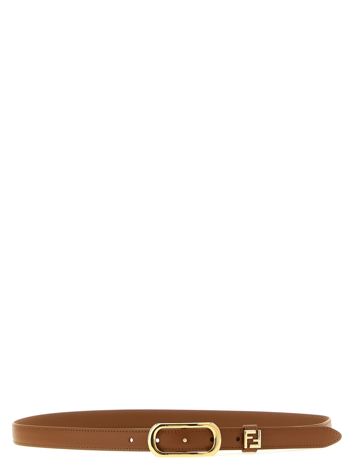 Fendi Brown Calfskin Belt – Oval Gold Buckle, FF Logo, Italian