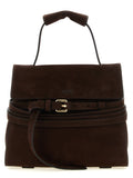 Moschino Brown Calfskin Bag – 'Tie Me', Nubuck, Belt Detail, Gold Buckle, 'Moschino Milano' Logo, Italian