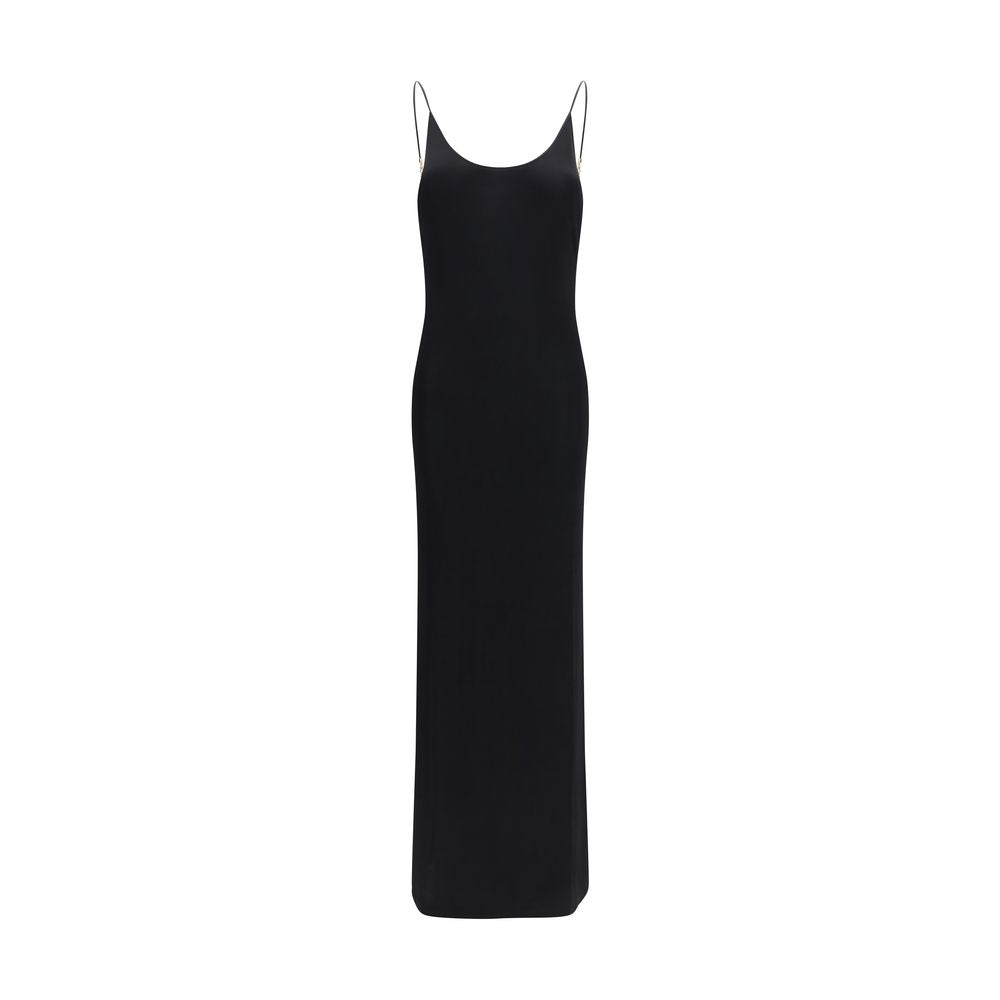 Saint Laurent Black 97% Viscose Knitted Maxi Dress – Open Back, Cassandre Chain, Thin Straps, AW26