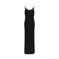 Saint Laurent Black 97% Viscose Knitted Maxi Dress – Open Back, Cassandre Chain, Thin Straps, AW26