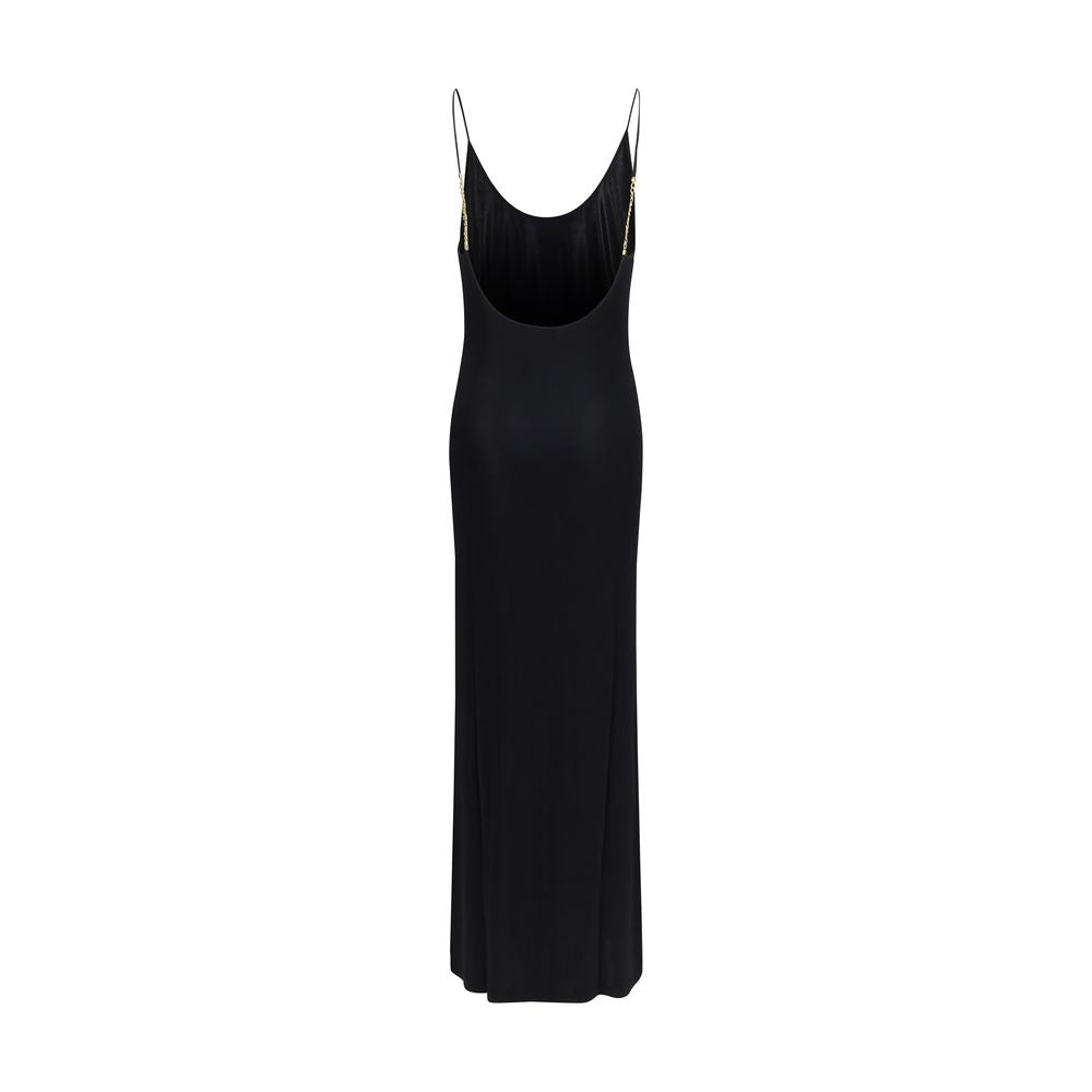 Saint Laurent Black 97% Viscose Knitted Maxi Dress – Open Back, Cassandre Chain, Thin Straps, AW26
