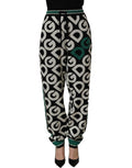 Dolce & Gabbana Black Virgin Wool Monogram Logo Jogger Trousers – Virgin Wool, Green Stripe, Elasticated Waist, Italian