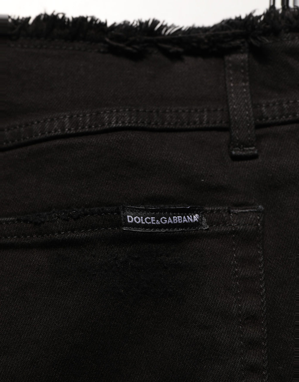Dolce & Gabbana Black 100% Cotton Skinny Jeans – Mid-Rise, 5-Pocket, Logo Detail, Italian