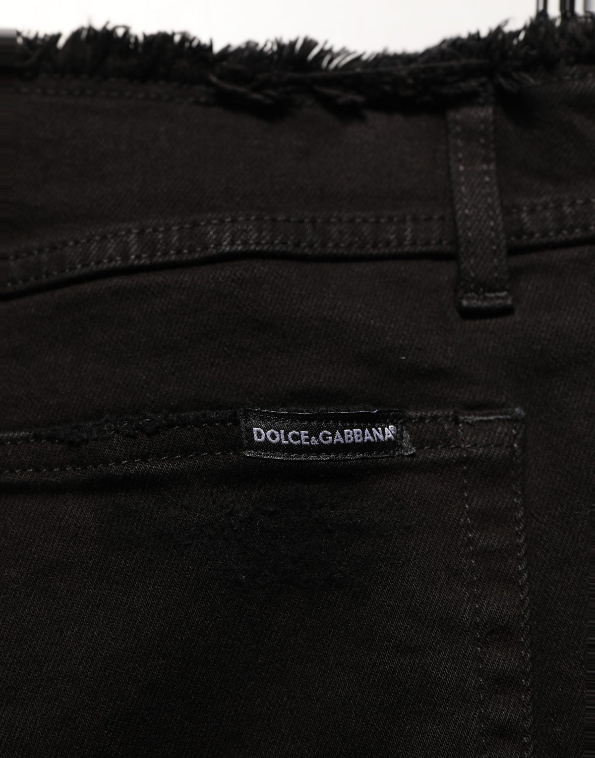 Dolce & Gabbana Black 100% Cotton Skinny Jeans – Mid-Rise, 5-Pocket, Logo Detail, Italian