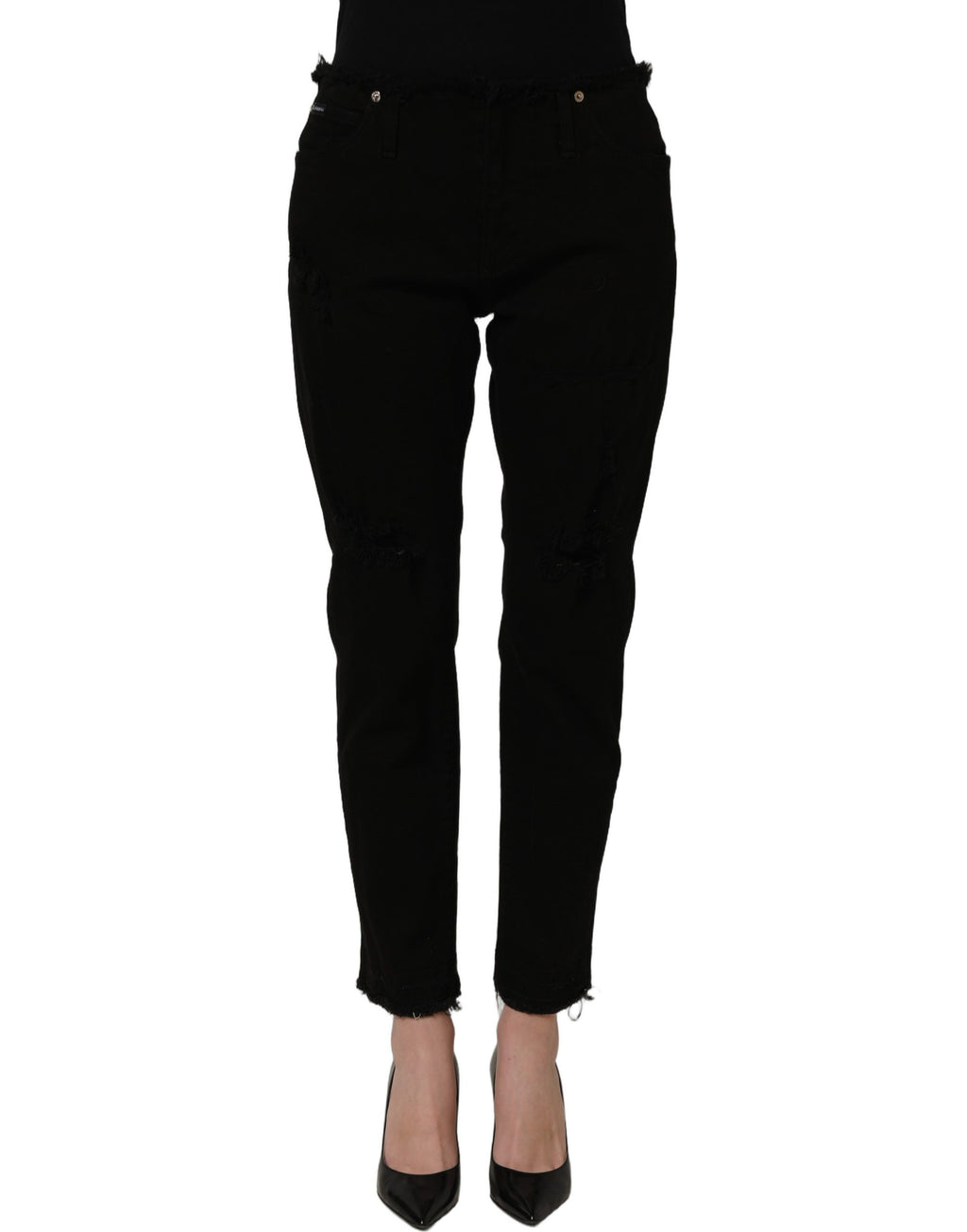 Dolce & Gabbana Black 100% Cotton Skinny Jeans – Mid-Rise, 5-Pocket, Logo Detail, Italian