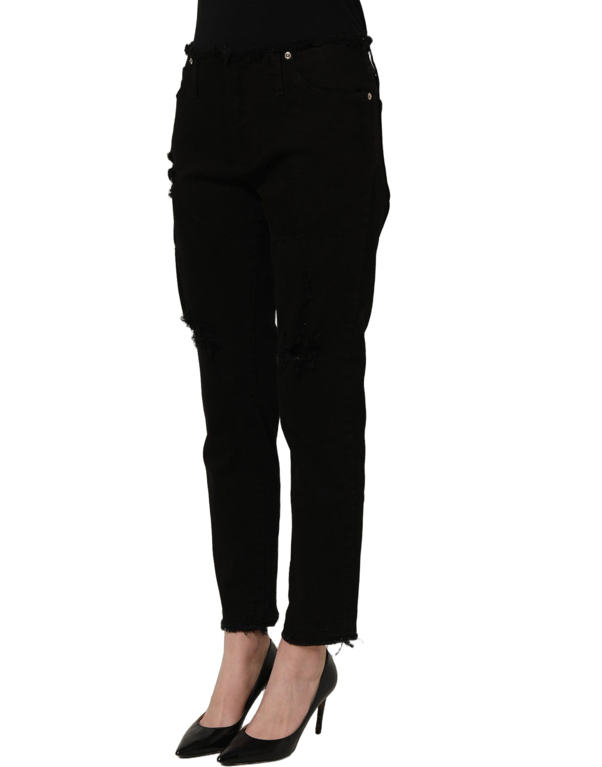 Dolce & Gabbana Black 100% Cotton Skinny Jeans – Mid-Rise, 5-Pocket, Logo Detail, Italian