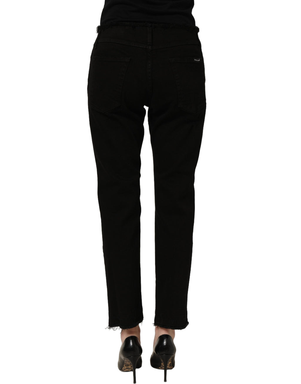 Dolce & Gabbana Black 100% Cotton Skinny Jeans – Mid-Rise, 5-Pocket, Logo Detail, Italian