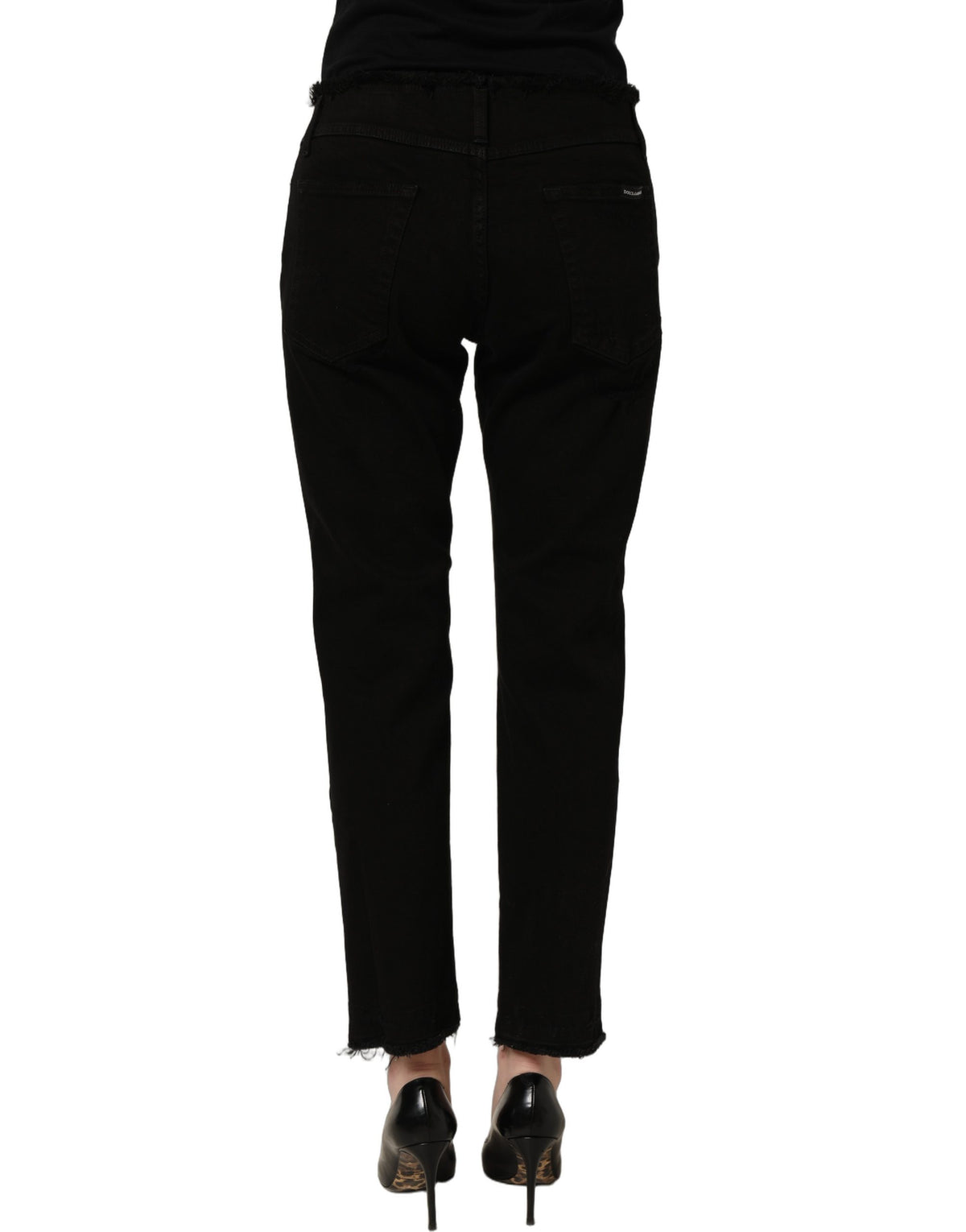 Dolce & Gabbana Black 100% Cotton Skinny Jeans – Mid-Rise, 5-Pocket, Logo Detail, Italian