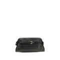 Moschino Black Goatskin Clutch Bag – Magnetic Closure, Buckled Strap, Embossed Logo, Detachable Strap