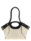 Balmain White-Black Cotton-Linen Tote Bag – 'Media', Leather Trim, Gold Eyelets, Balmain Paris Logo, Italian