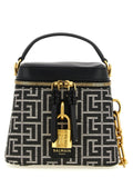 Balmain White-Black Jacquard Bag – 'Pulse Vanity', Labyrinth Monogram, Gold Clasp, Leather Trim, Italian