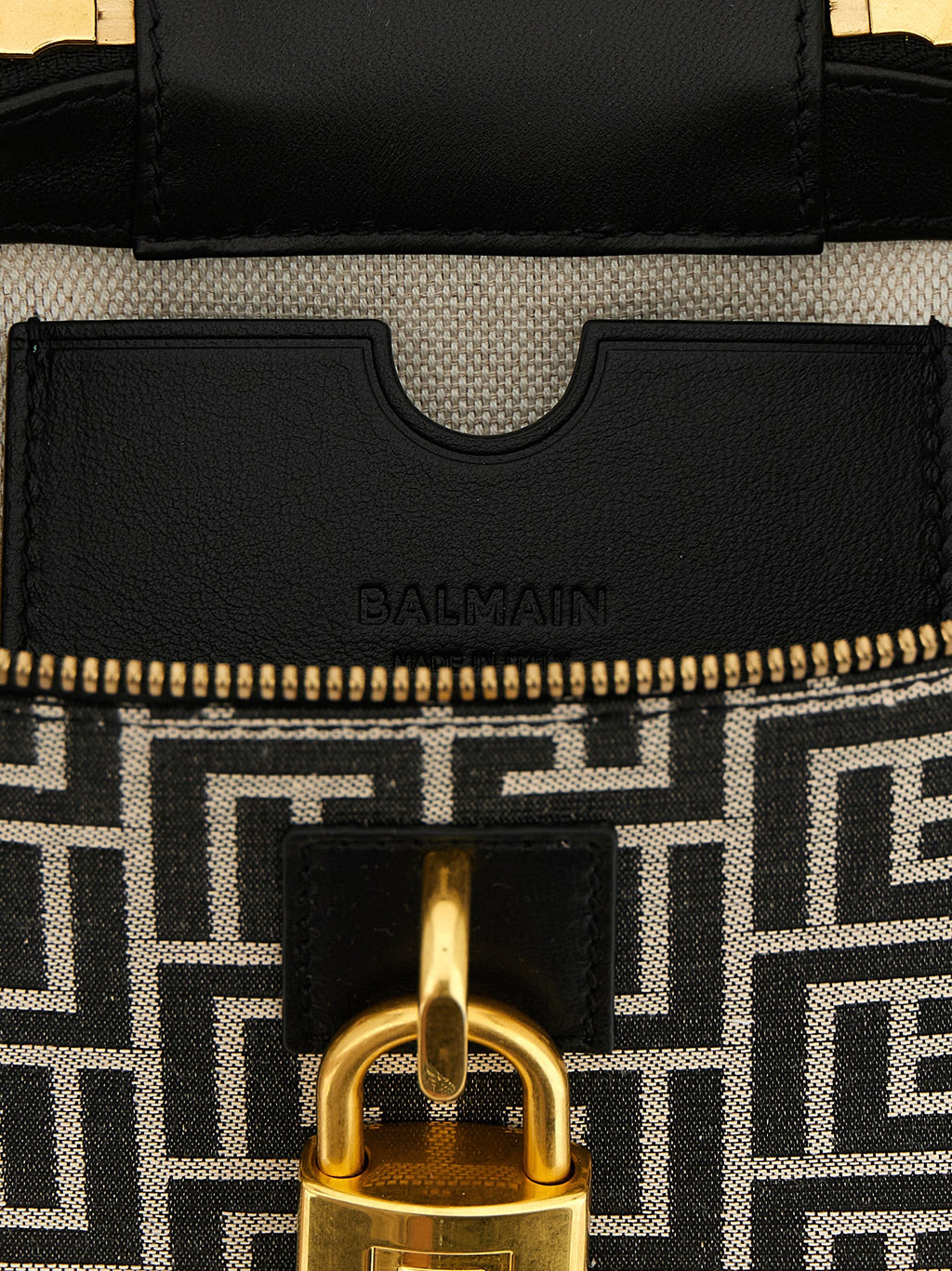 Balmain White-Black Jacquard Bag – 'Pulse Vanity', Labyrinth Monogram, Gold Clasp, Leather Trim, Italian