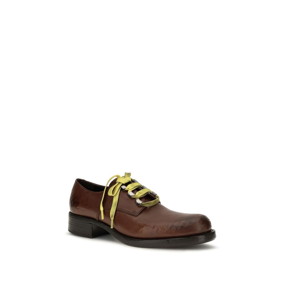 Prada Brown Calfskin Antique Lace-Up Loafers – Metal Rings, Leather Sole, 35 mm Heel, AW26, Italy