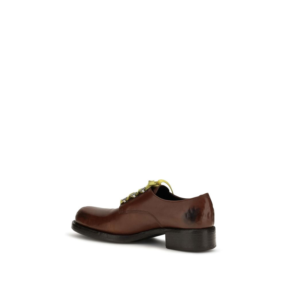 Prada Brown Calfskin Antique Lace-Up Loafers – Metal Rings, Leather Sole, 35 mm Heel, AW26, Italy