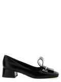 Prada Black Calfskin Brushed Square-Toe Mid-Heel Pumps – Metal Logo, Italy