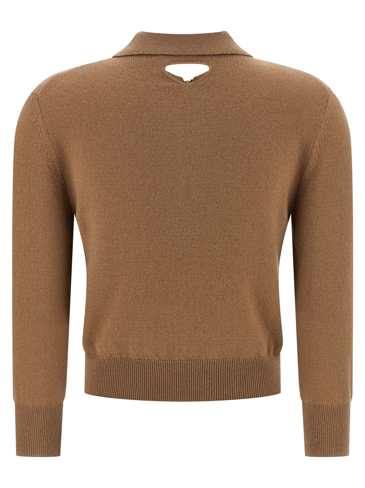 Prada Beige 100% Cashmere Polo – 3/4 Sleeves, Zip Collar, Triangle Logo Cutout at Back, Italy