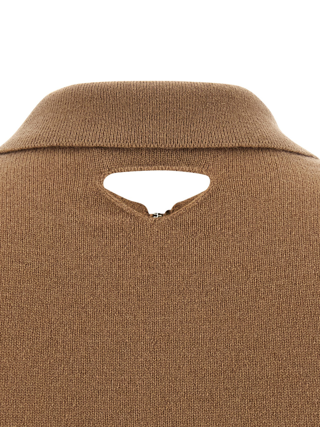 Prada Beige 100% Cashmere Polo – 3/4 Sleeves, Zip Collar, Triangle Logo Cutout at Back, Italy