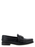 Prada Black Calfskin Scratched Loafers – Metal Logo, Curly Stitching, Leather Sole, Italian
