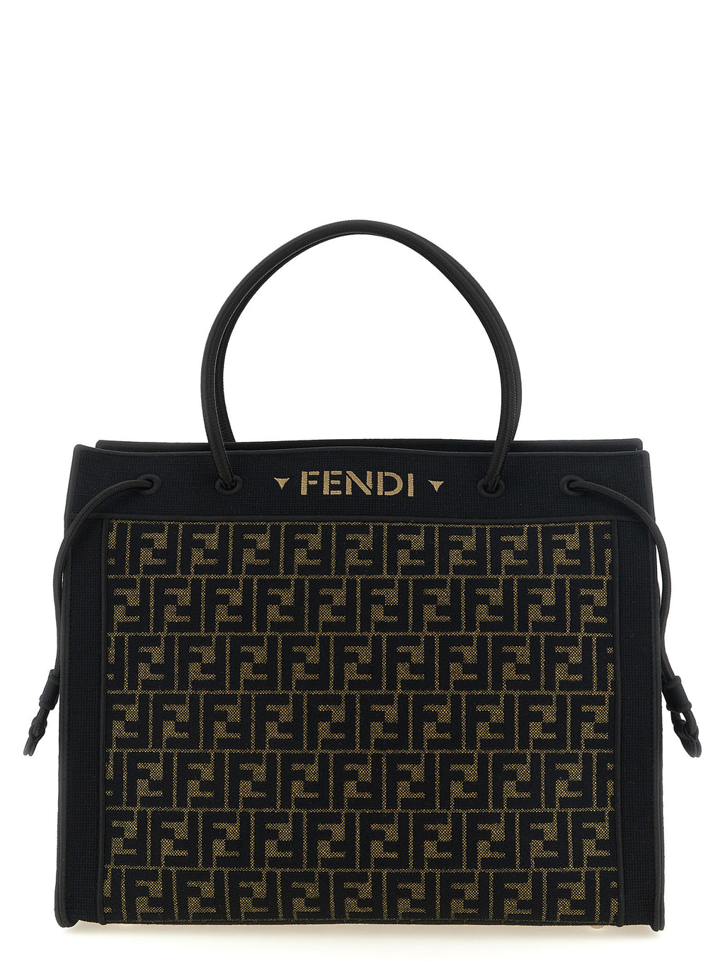 Fendi Brown Cotton Tote Bag - 'Fendi Magic', FF Pattern, Two Tobacco + Black, Rope Handles, Italian