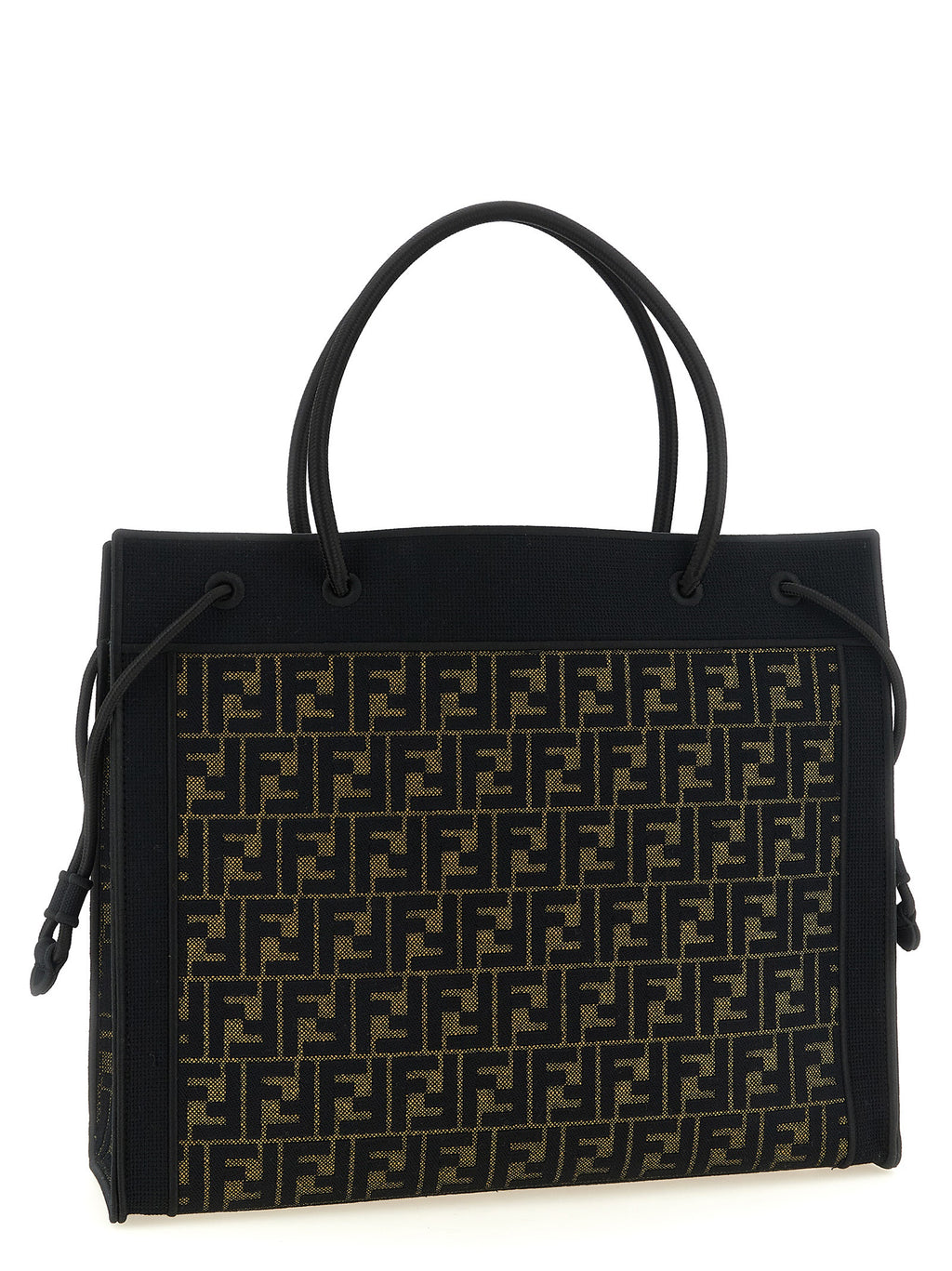 Fendi Brown Cotton Tote Bag - 'Fendi Magic', FF Pattern, Two Tobacco + Black, Rope Handles, Italian