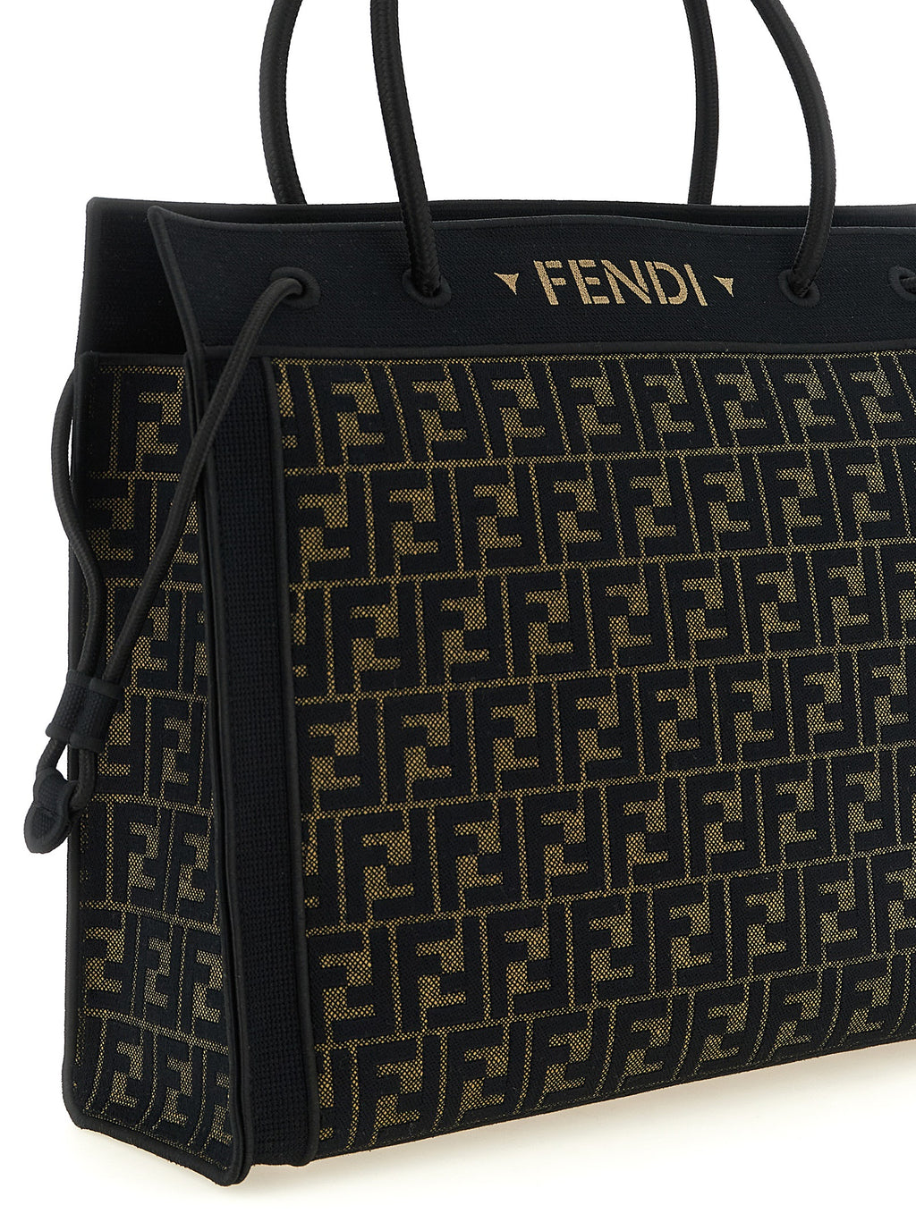 Fendi Brown Cotton Tote Bag - 'Fendi Magic', FF Pattern, Two Tobacco + Black, Rope Handles, Italian