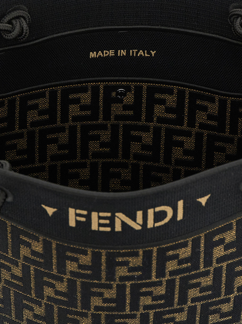 Fendi Brown Cotton Tote Bag - 'Fendi Magic', FF Pattern, Two Tobacco + Black, Rope Handles, Italian