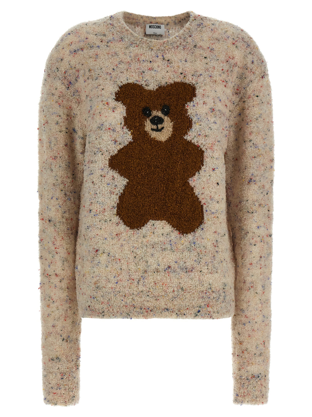 Moschino Multicolor 78% Virgin Wool Bouclé Sweater – Teddy Bear Intarsia, Mélange Effect, Italian
