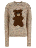 Moschino Multicolor 78% Virgin Wool Bouclé Sweater – Teddy Bear Intarsia, Mélange Effect, Italian