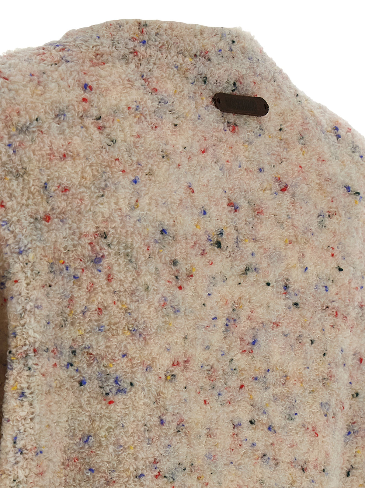 Moschino Multicolor 78% Virgin Wool Bouclé Sweater – Teddy Bear Intarsia, Mélange Effect, Italian