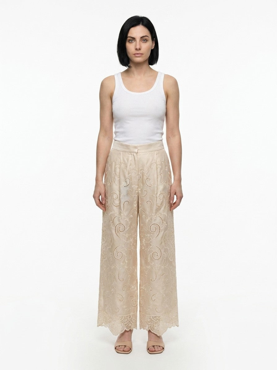 Dolce & Gabbana Beige Silk-Cotton Trousers