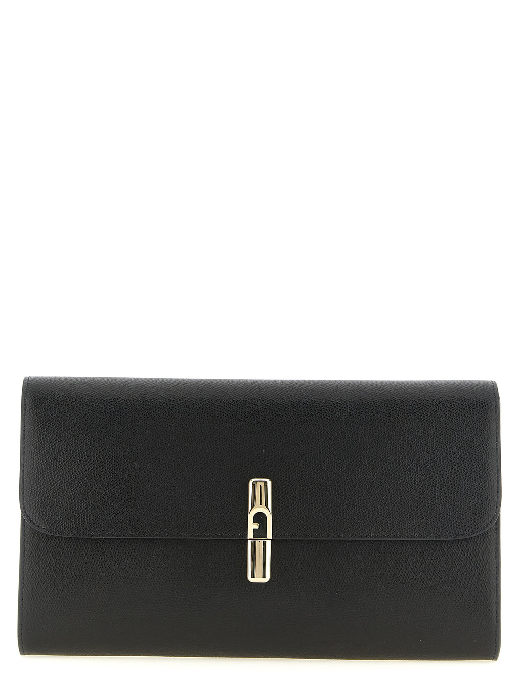 Furla Black Embossed Calfskin Clutch Bag – 'Iride', Gold 'Goccia' Magnetic Closure, Organized Interior, China