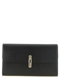 Furla Black Embossed Calfskin Clutch Bag – 'Iride', Gold 'Goccia' Magnetic Closure, Organized Interior, China