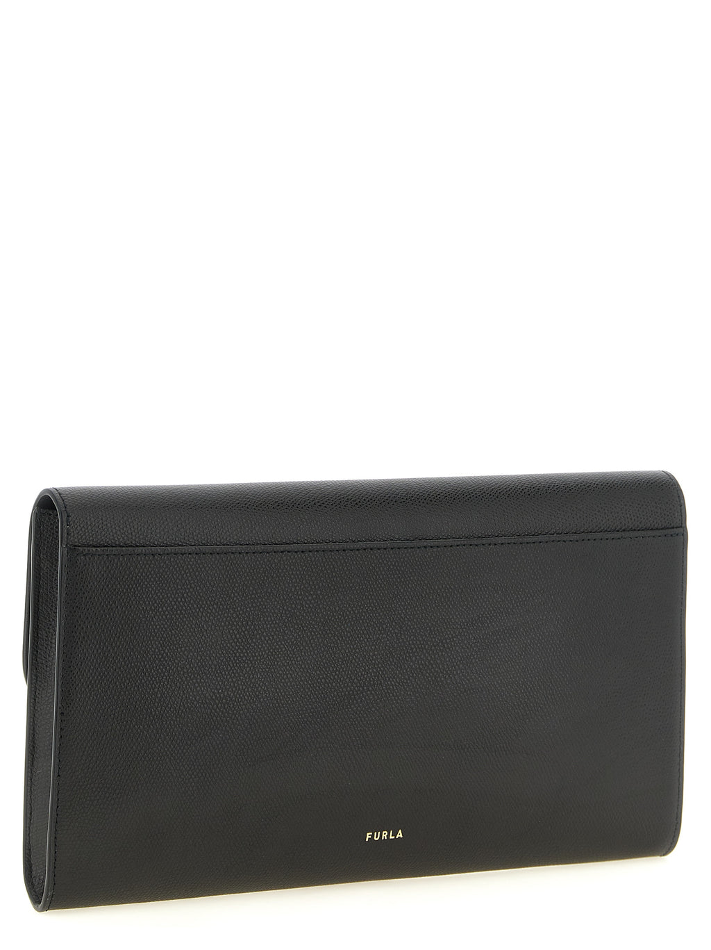 Furla Black Embossed Calfskin Clutch Bag – 'Iride', Gold 'Goccia' Magnetic Closure, Organized Interior, China