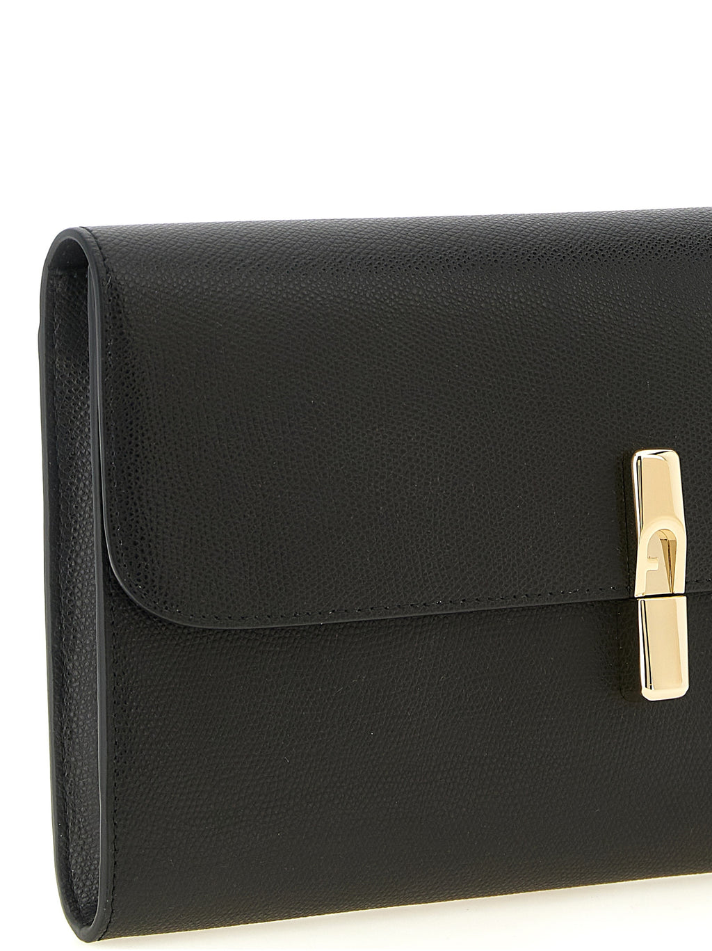 Furla Black Embossed Calfskin Clutch Bag – 'Iride', Gold 'Goccia' Magnetic Closure, Organized Interior, China