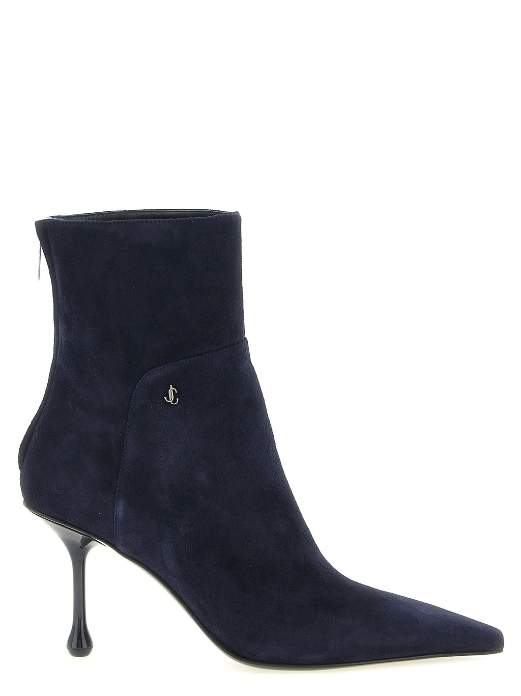 Jimmy Choo Blue Suede 'Cycas' Ankle Boots – Drop Heel, JC Monogram, Rear Zip, Italian