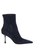 Jimmy Choo Blue Suede 'Cycas' Ankle Boots – Drop Heel, JC Monogram, Rear Zip, Italian