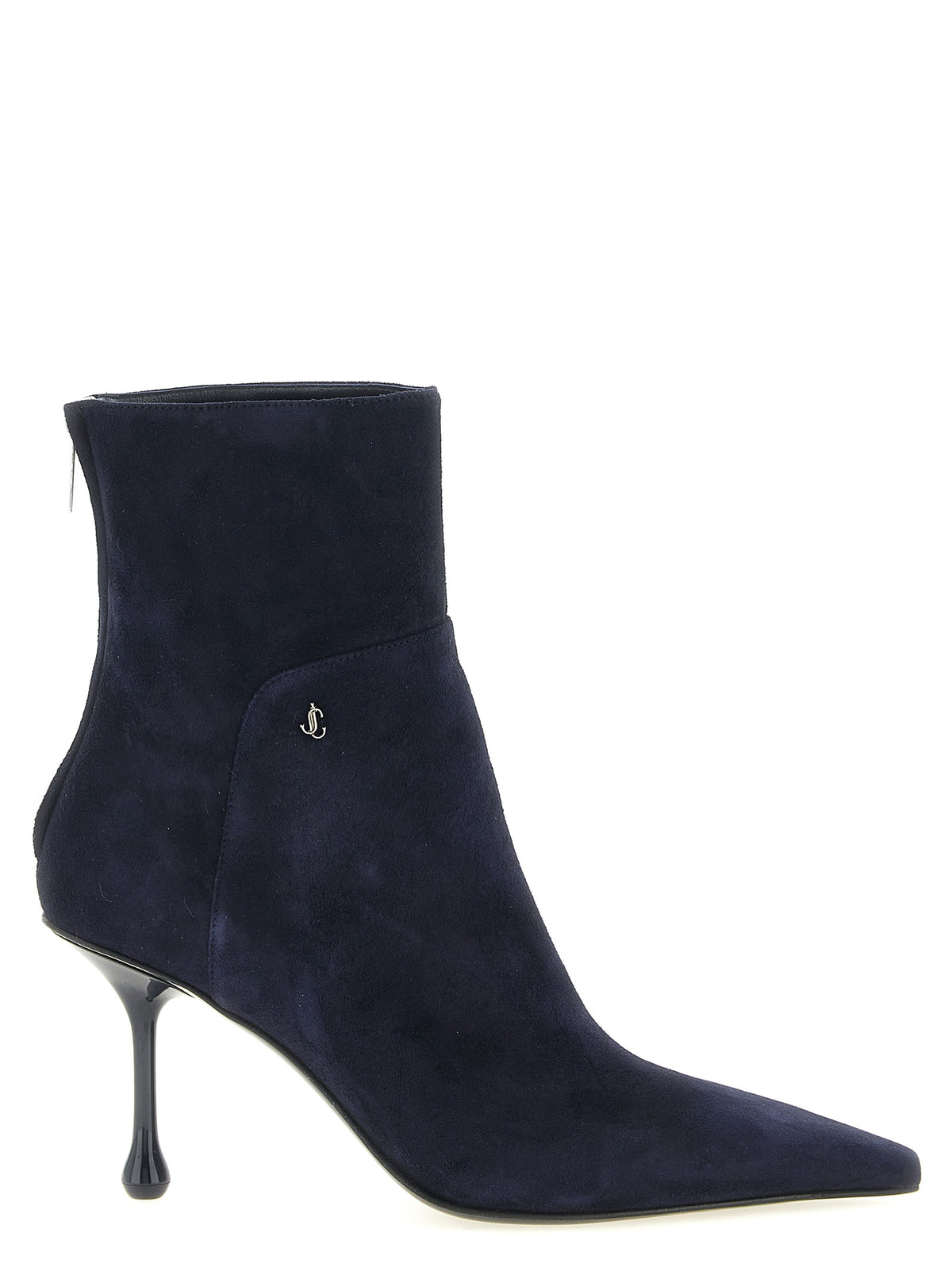 Jimmy Choo Blue Suede 'Cycas' Ankle Boots – Drop Heel, JC Monogram, Rear Zip, Italian