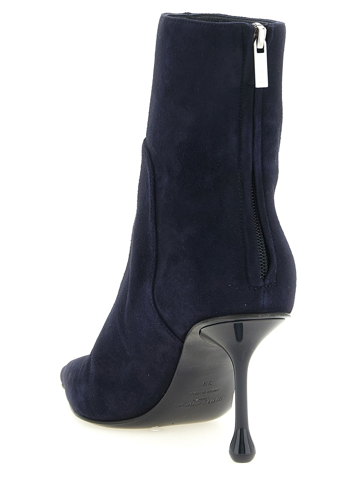 Jimmy Choo Blue Suede 'Cycas' Ankle Boots – Drop Heel, JC Monogram, Rear Zip, Italian
