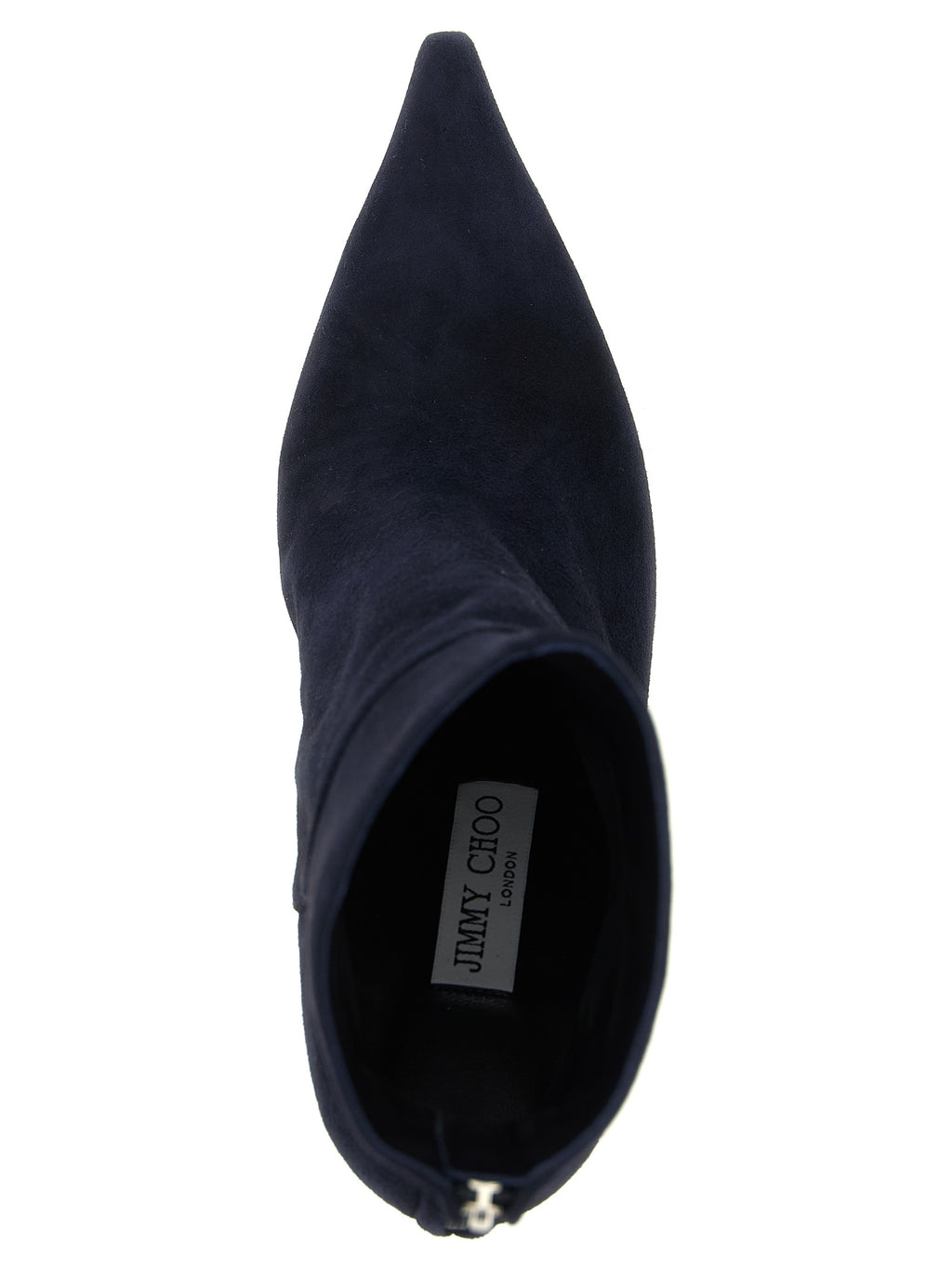 Jimmy Choo Blue Suede 'Cycas' Ankle Boots – Drop Heel, JC Monogram, Rear Zip, Italian