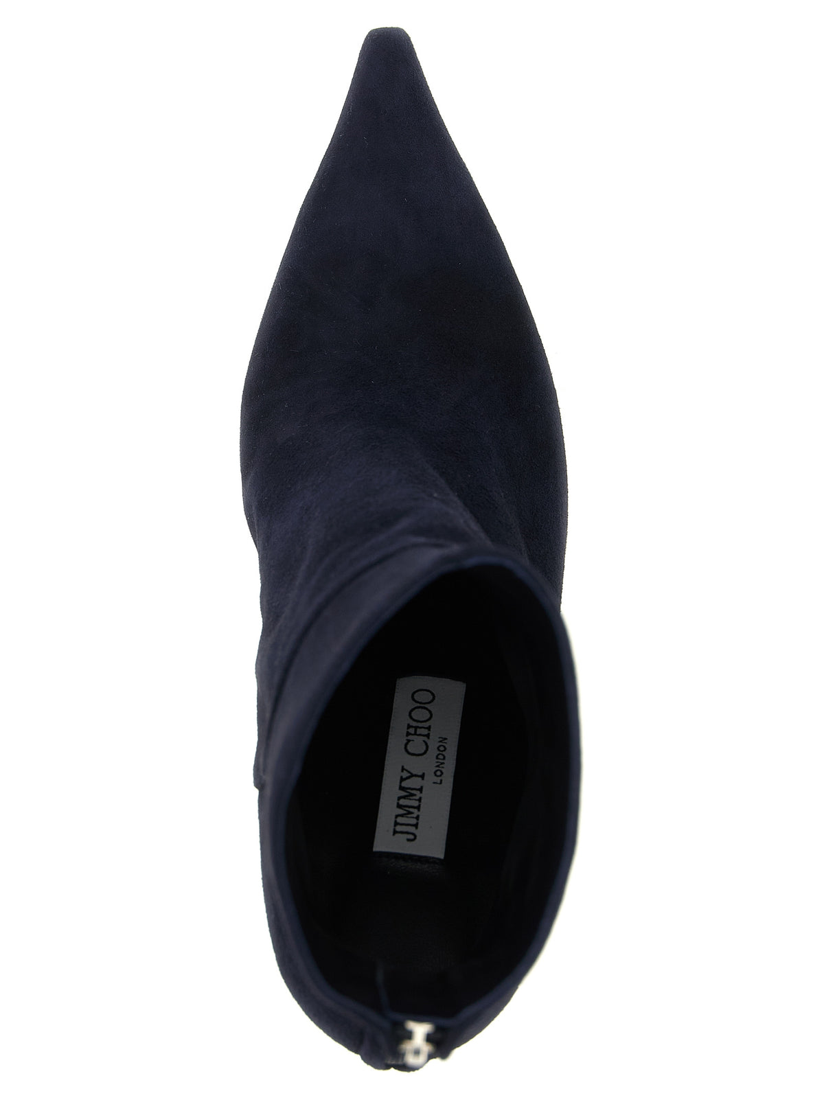 Jimmy Choo Blue Suede 'Cycas' Ankle Boots – Drop Heel, JC Monogram, Rear Zip, Italian